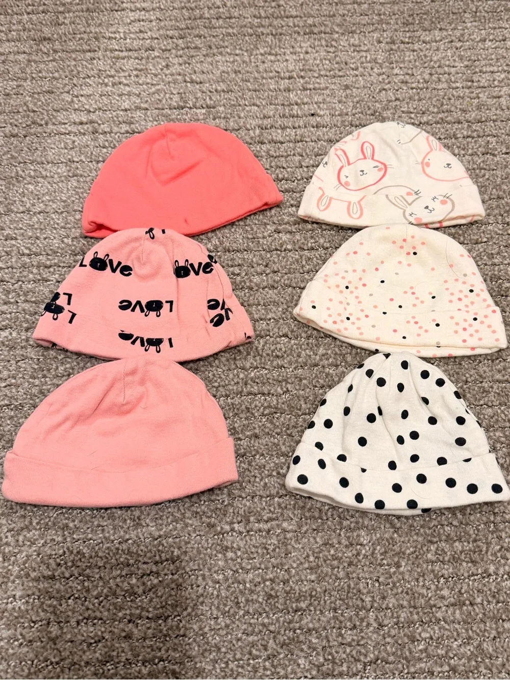 Baby Girls Cotton Beanie Hat Pack - Pink & White Dot & Bunny Prints